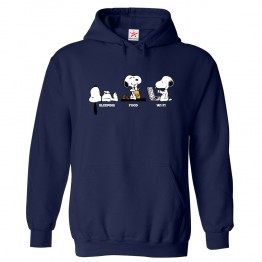 Sleeping Food Wi-Fi Snoopy Classic Unisex Kids and Adults Pullover Hoodie								 									 									